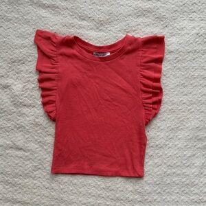 Zara Womens Size Small Ruffle Sleeve Top - Coral Pink